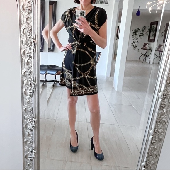 Cache Gold Chain Print Black Mini Dress Size S - Picture 1 of 10